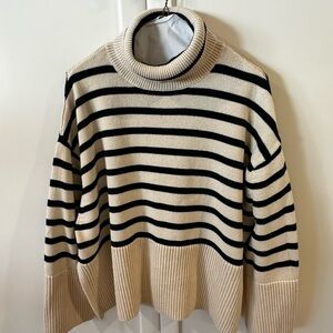 GAP Navy and Cream Striped cotton Turtleneck Sweater